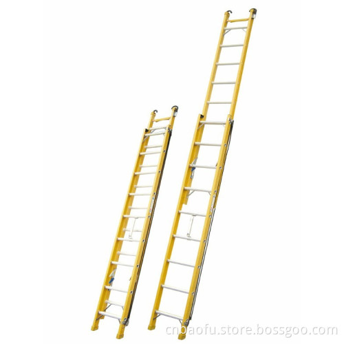 35kv Yellow 5m Fiberglass Single-Side Grooved Rail Extension Ladder